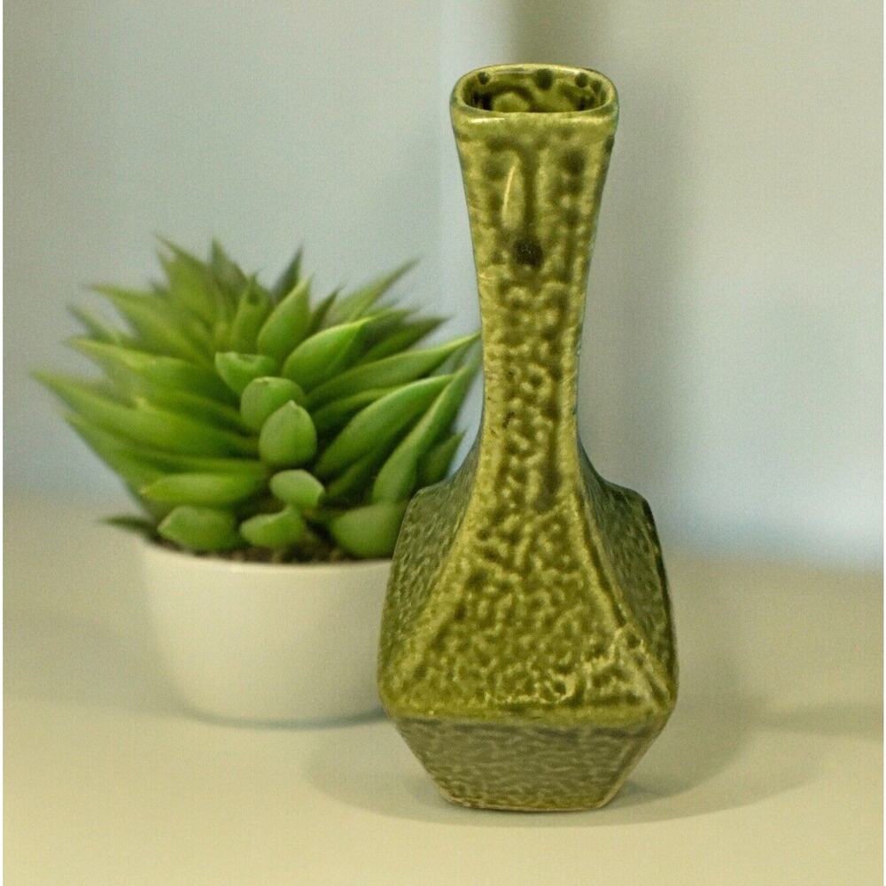 VTG NORLEANS JAPAN Green 7” CERAMIC DRIP GLAZED Bud VASE POTTERY Home DECOR